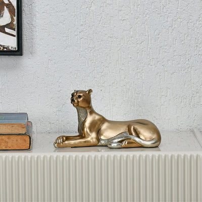 Sitting Panther Polyresin Showpiece (Grey & Gold)