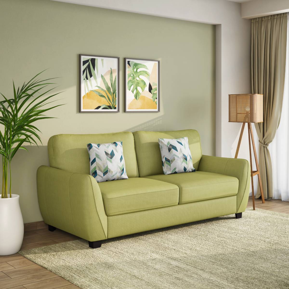 Buy Springfield 3 Seater Fabric Sofa (Light Olive Green)Online- At