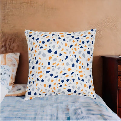 Ariel Metro Retro Satin Fabric 16" x 16" Filled Cushion (Yellow & Navy Blue)