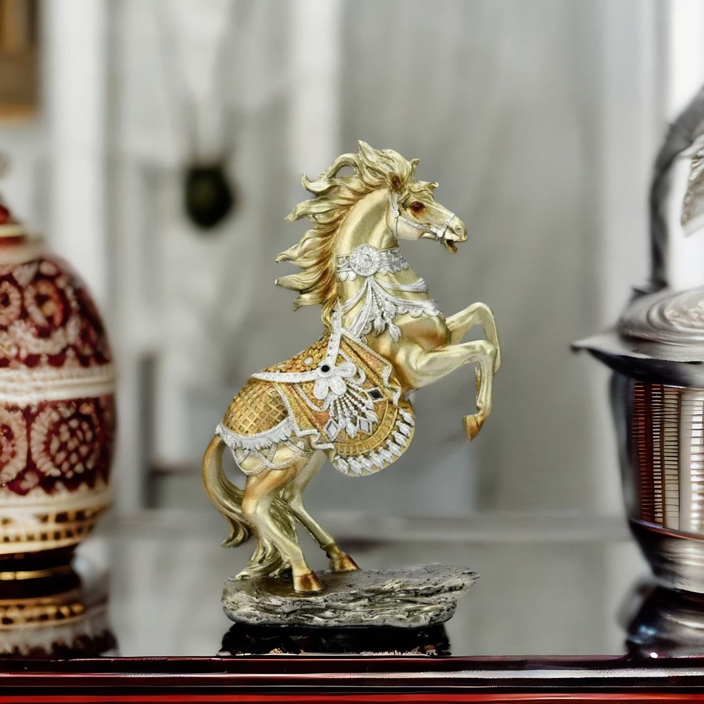 Jumping Horse Polyresin Showpiece (Gold)