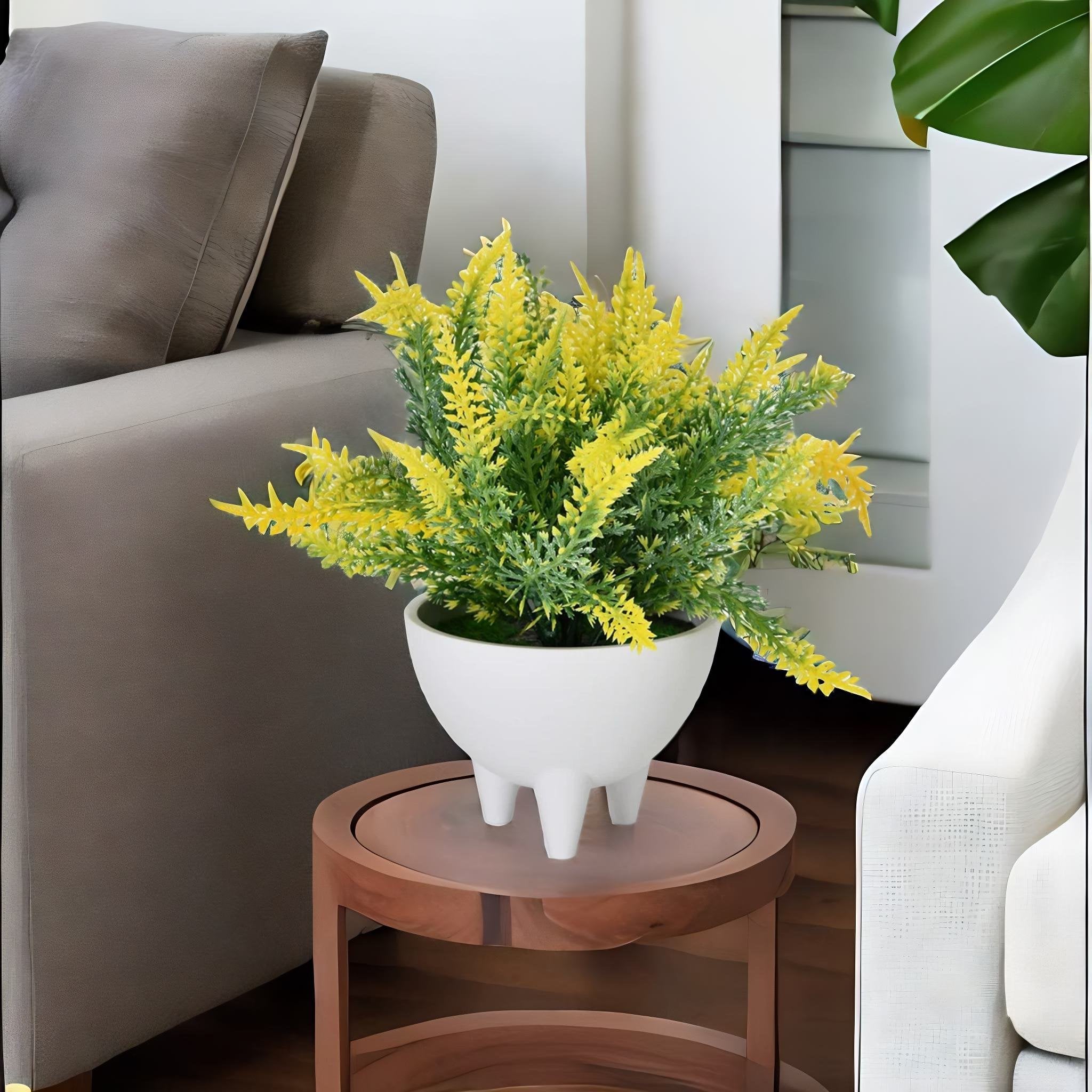 Round Pot With Legs Artificial Plant (Yellow)