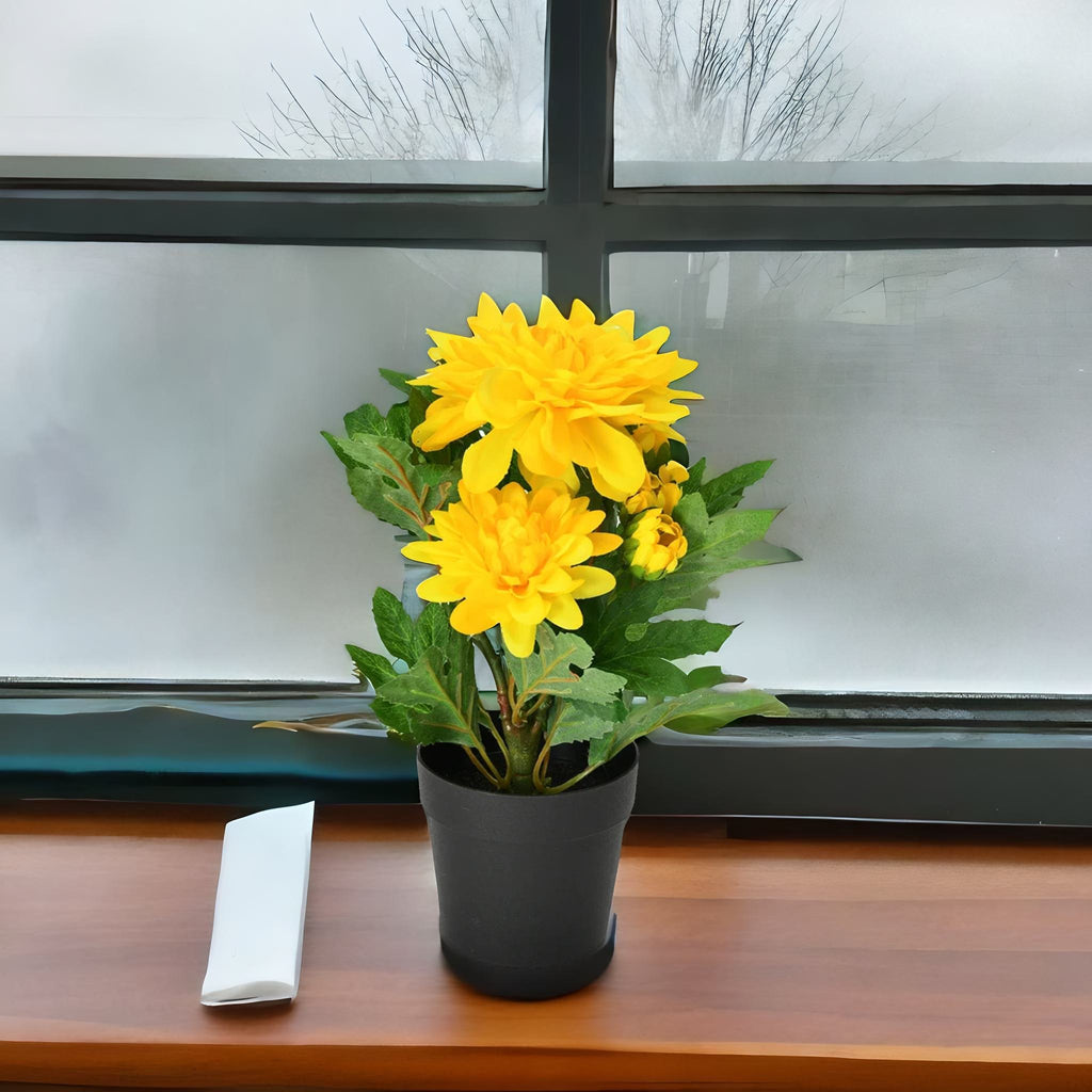 Dahlia Artificial Flower Potted Plant (Yellow)