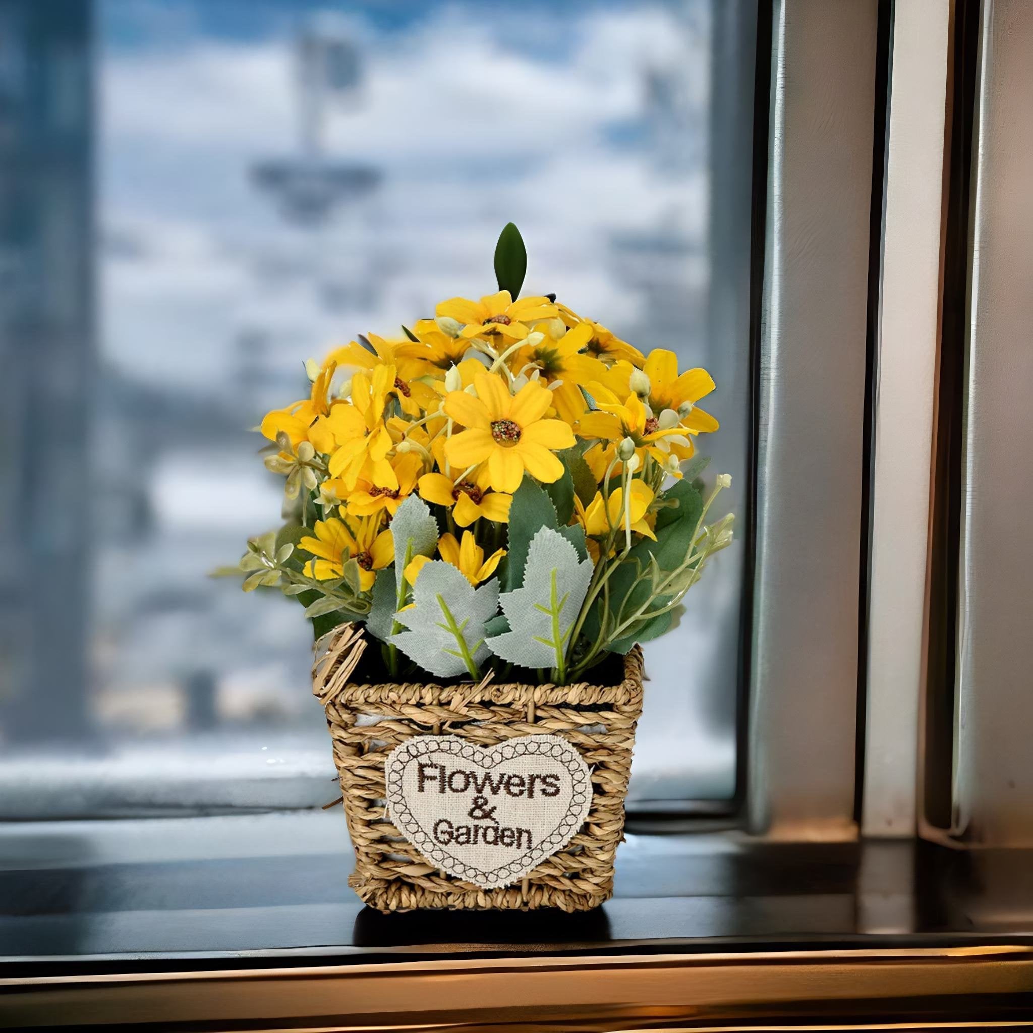 Daisy Artificial Flower Basket Potted Plant (Yellow)