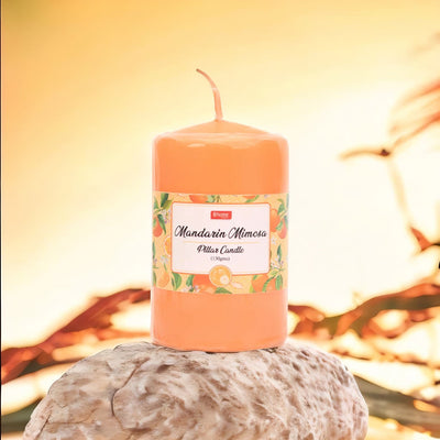 Mandarin Mimosa Scented Wax Pillar Candle (8 cm, Orange)