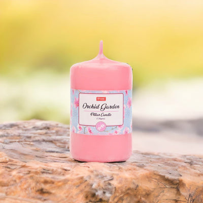 Orchid Garden Scented Wax Pillar Candle (8 cm, Pink)