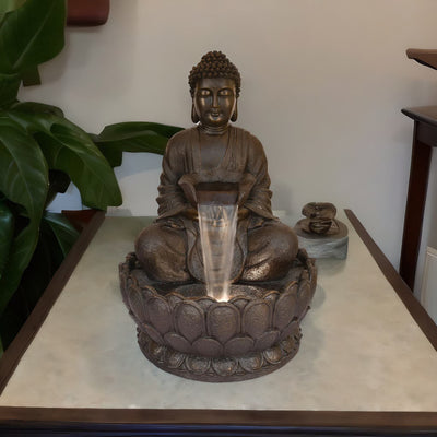 Buddha On Lotus Water Fountain (Brown)
