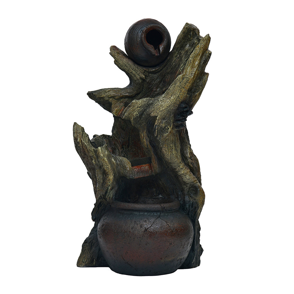 Pot On Tree Trunk Polyresin Decorative Water Fountain (Brown)