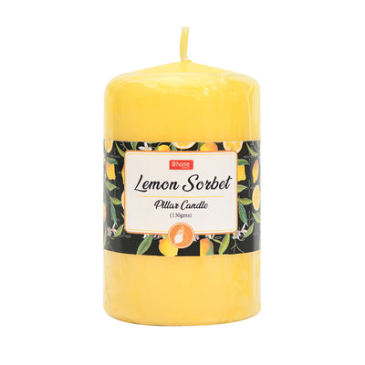 Lemon Sorbet Scented Wax Pillar Candle (8 cm, Yellow)