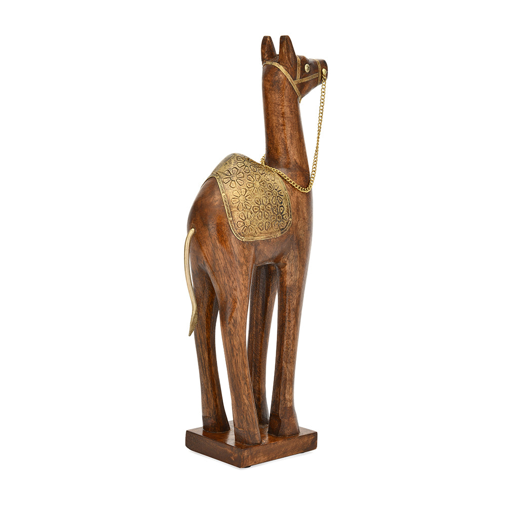 Standing Camel Metal & Wooden Showpiece (Brown & Gold)