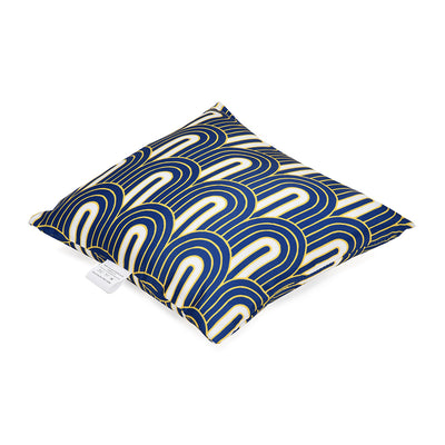 Ariel Metro Retro Satin Fabric 12" x 12" Filled Cushion (Yellow & Navy Blue)
