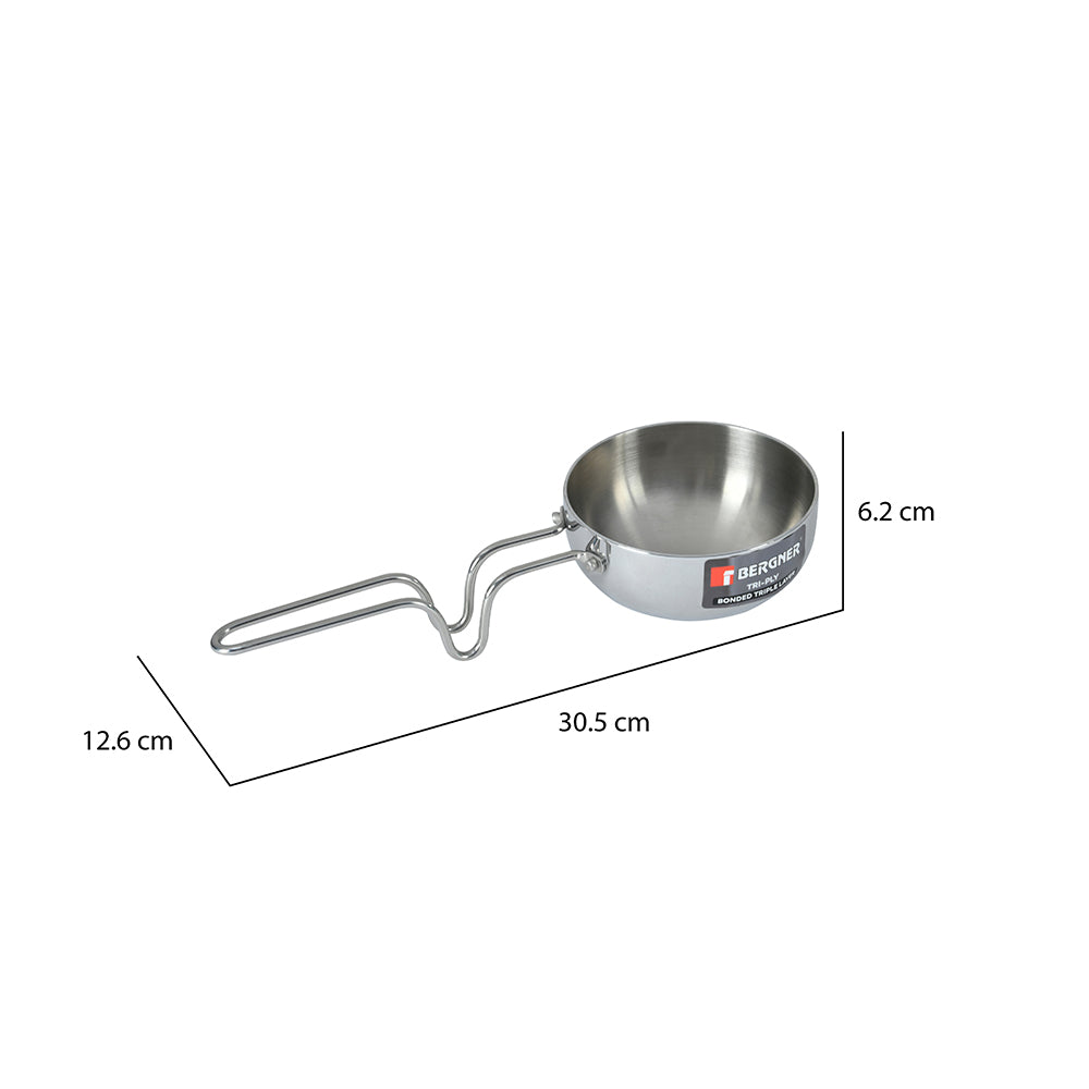 Bergner Argent Triply Stainless Steel 12 cm Tadka Pan (Silver)