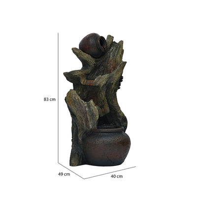Pot On Tree Trunk Polyresin Decorative Water Fountain (Brown)