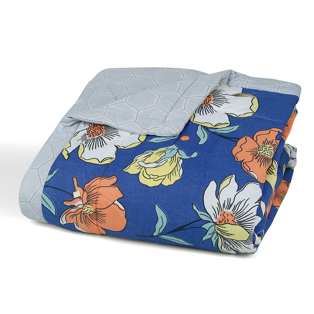 Ammara Floral Polycotton Double Comforter (Navy Blue)