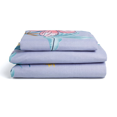 Ammara Hue Floral Polycotton Double Bedsheet With 2 Pillow Covers (Sky Blue)