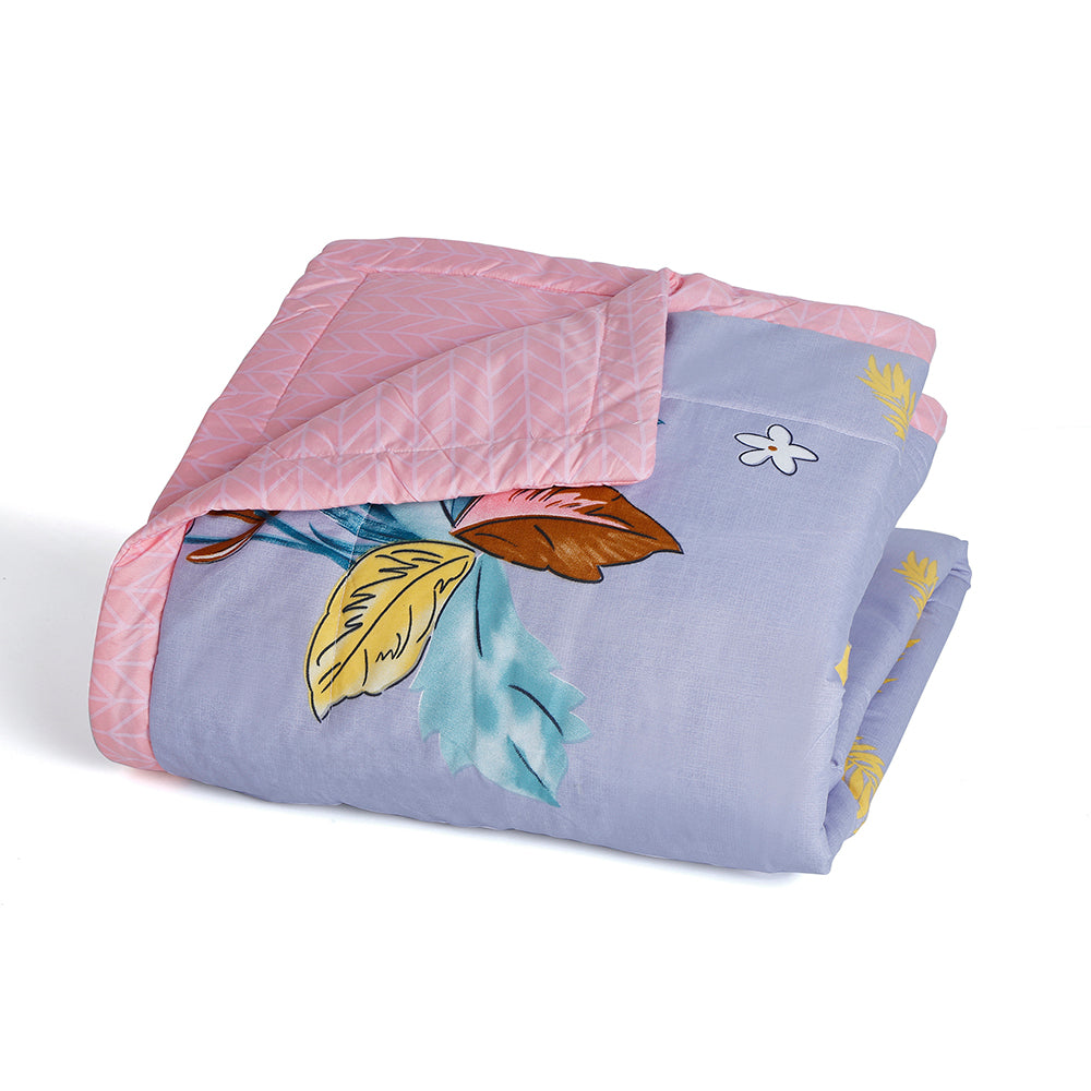 Ammara Floral Polycotton Single Comforter (Sky Blue)