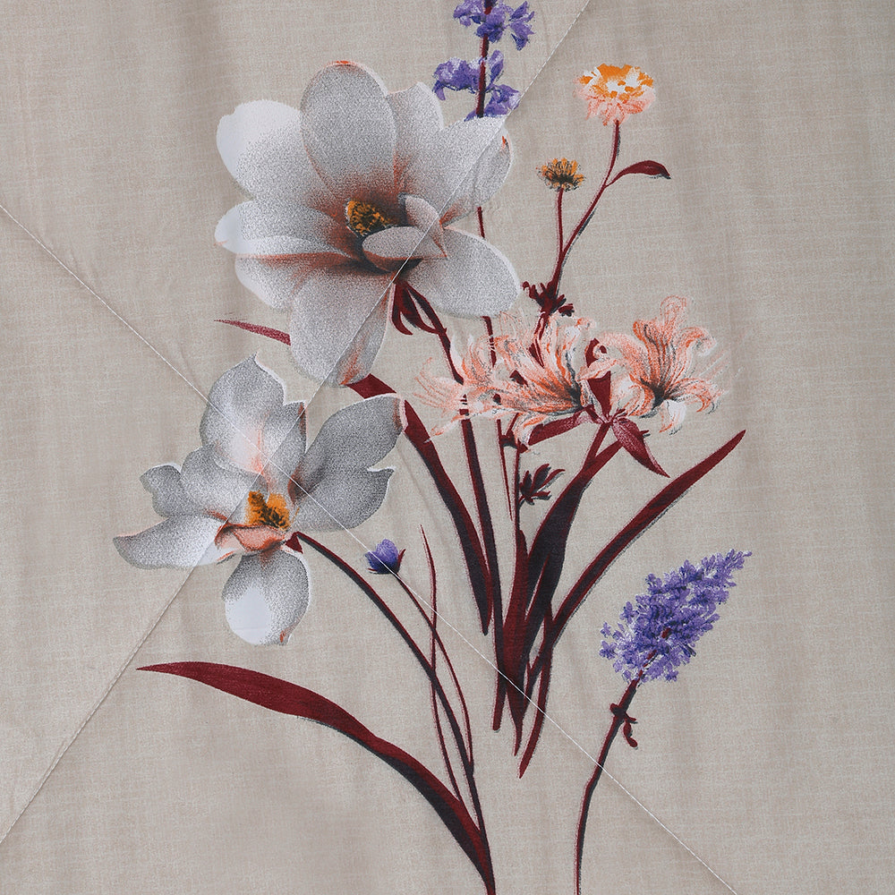 Ammara Floral Polycotton Double Comforter (Beige)