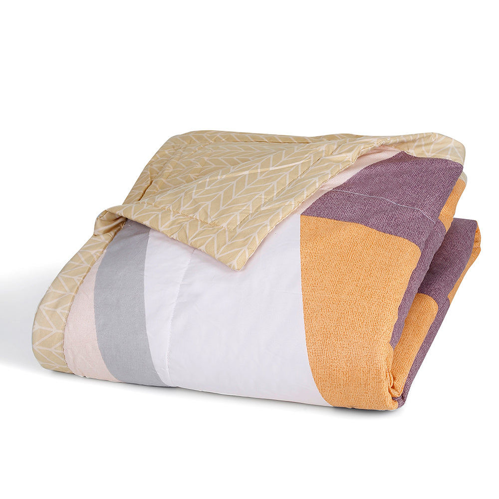Ammara Geometric Polycotton Single Comforter (Grey & Brown)