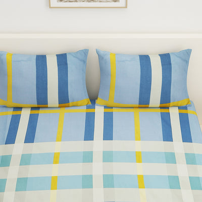 Ammara Stripe Double Bedsheet With 2 Pillow Covers Blue