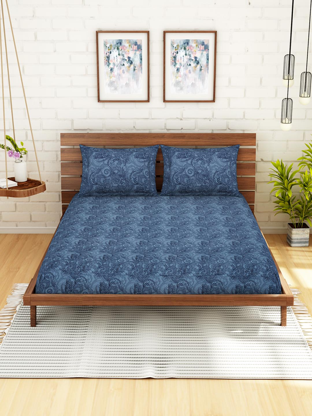 Buy Core Designed By Spaces Seasons Best Printz Blue Double 104 TC Cotton 1  Double Bed Sheet With 1 Pillow Cover (Blue) Online- At Home by Nilkamal