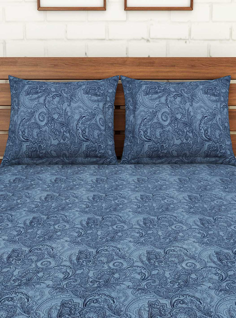 Core Designed By Spaces Seasons Best Printz Blue Double 104 TC Cotton 1 Double Bed Sheet With 1 Pillow Cover (Blue)