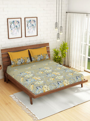 Spaces Bonica Floral 1 Double Bedsheet With 2 Pillow Covers (Yellow)
