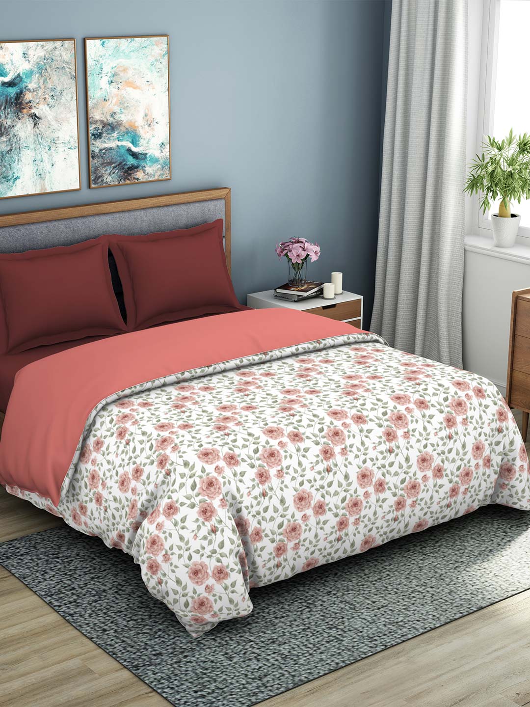 Spaces Esential 144 TC 100% Cotton Double Bed Quilt (Pink)