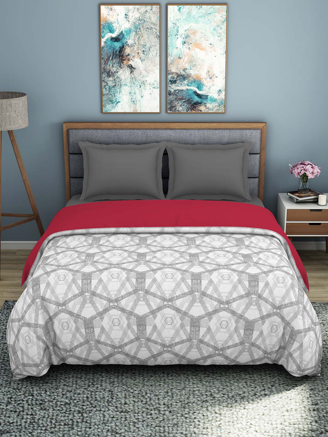 Spaces Esential 144 TC 100% Cotton Double Bed Quilt (Grey)