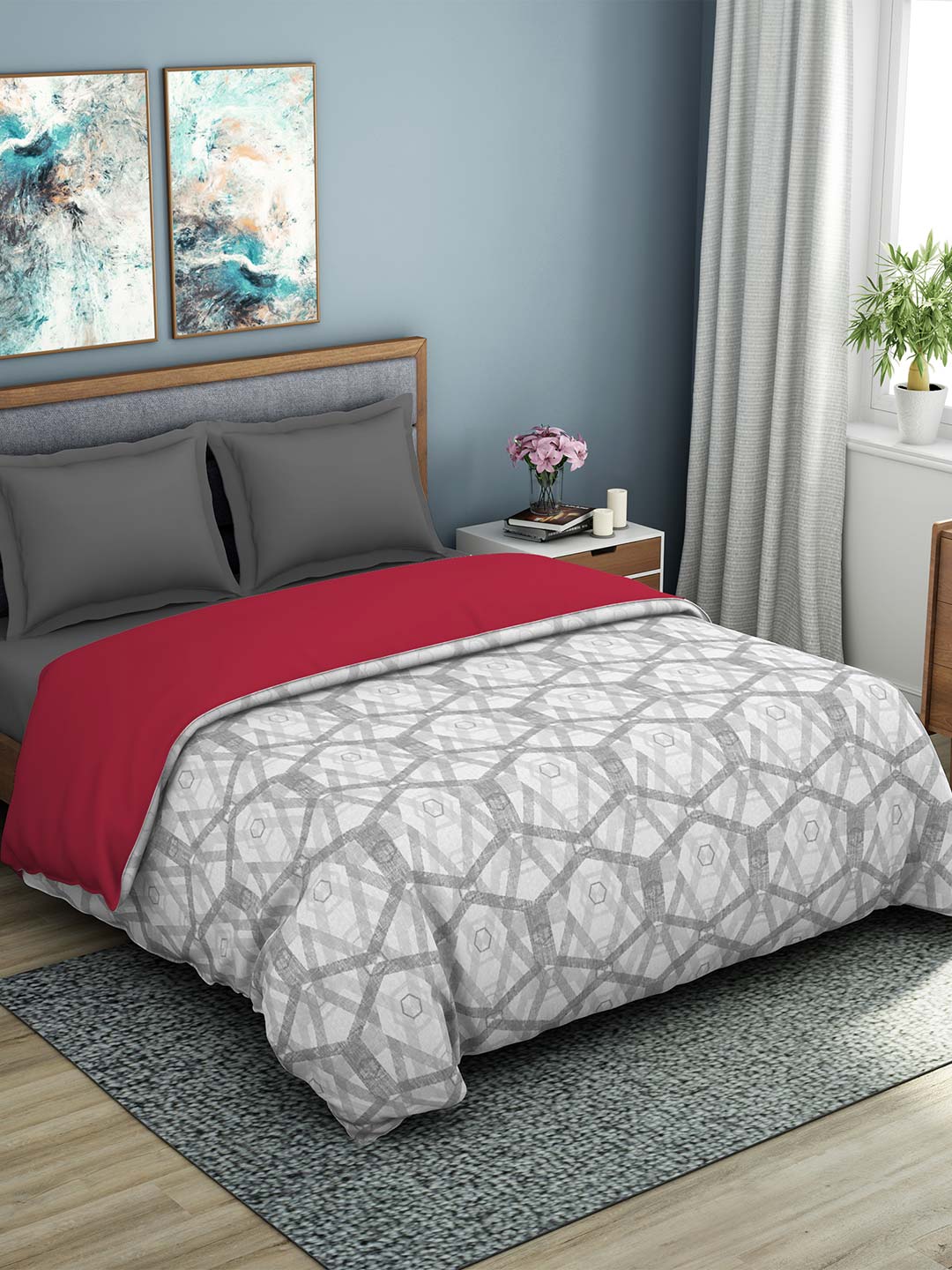 Spaces Esential 144 TC 100% Cotton Double Bed Quilt (Grey)