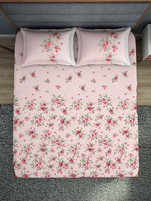 Spaces Esential 144 TC 100% Cotton Large Bedsheet With 2 Pillow Covers (Pink)