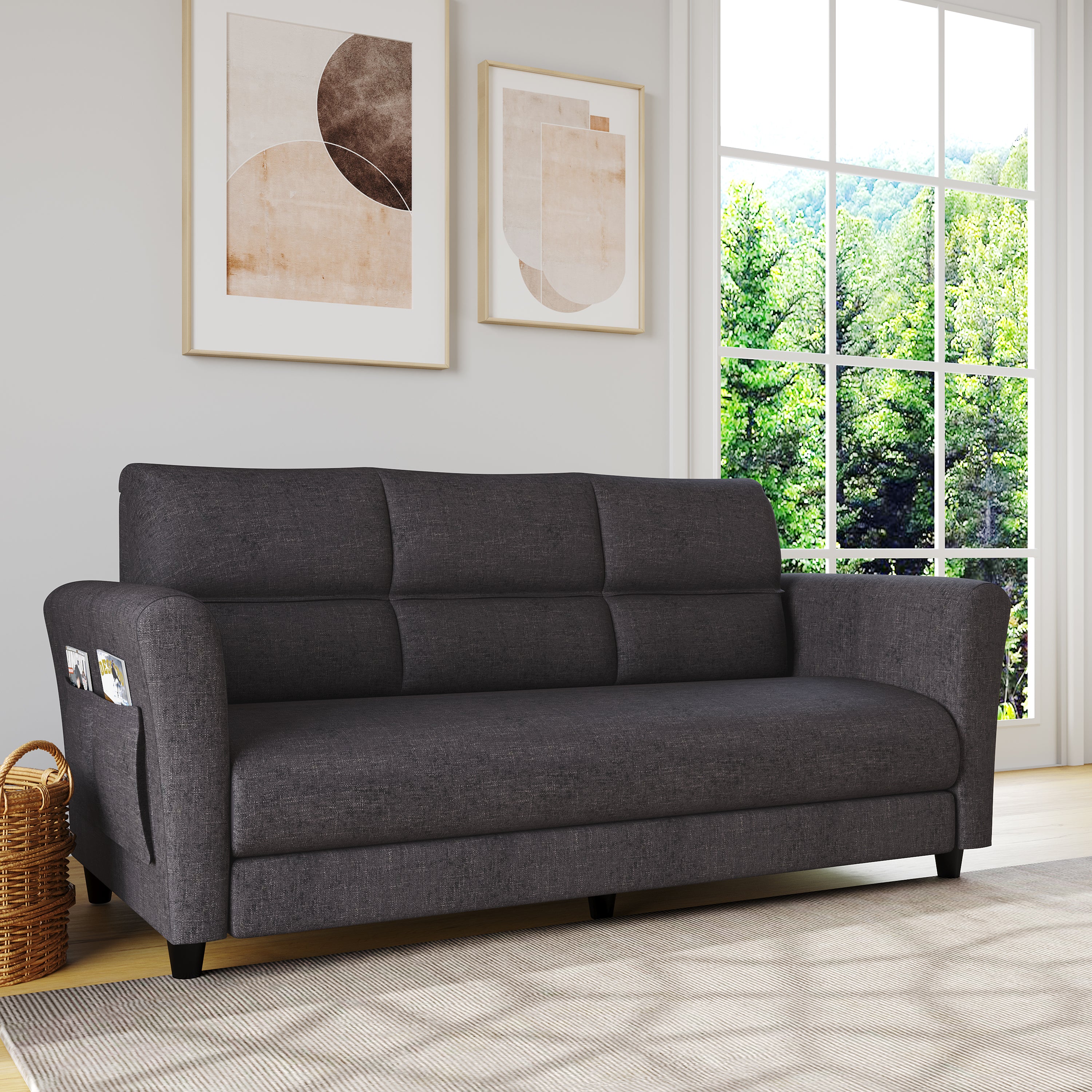 Hombre banda Cañón Buy Oliver 3 Seater Fabric Sofa With Side Pocket (Grey)Online- @Home by  Nilkamal | Nilkamal At-home @home