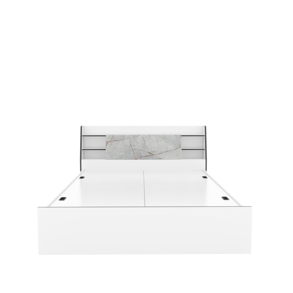 Marbito Queen Bed Headboard & Box Storage (White)