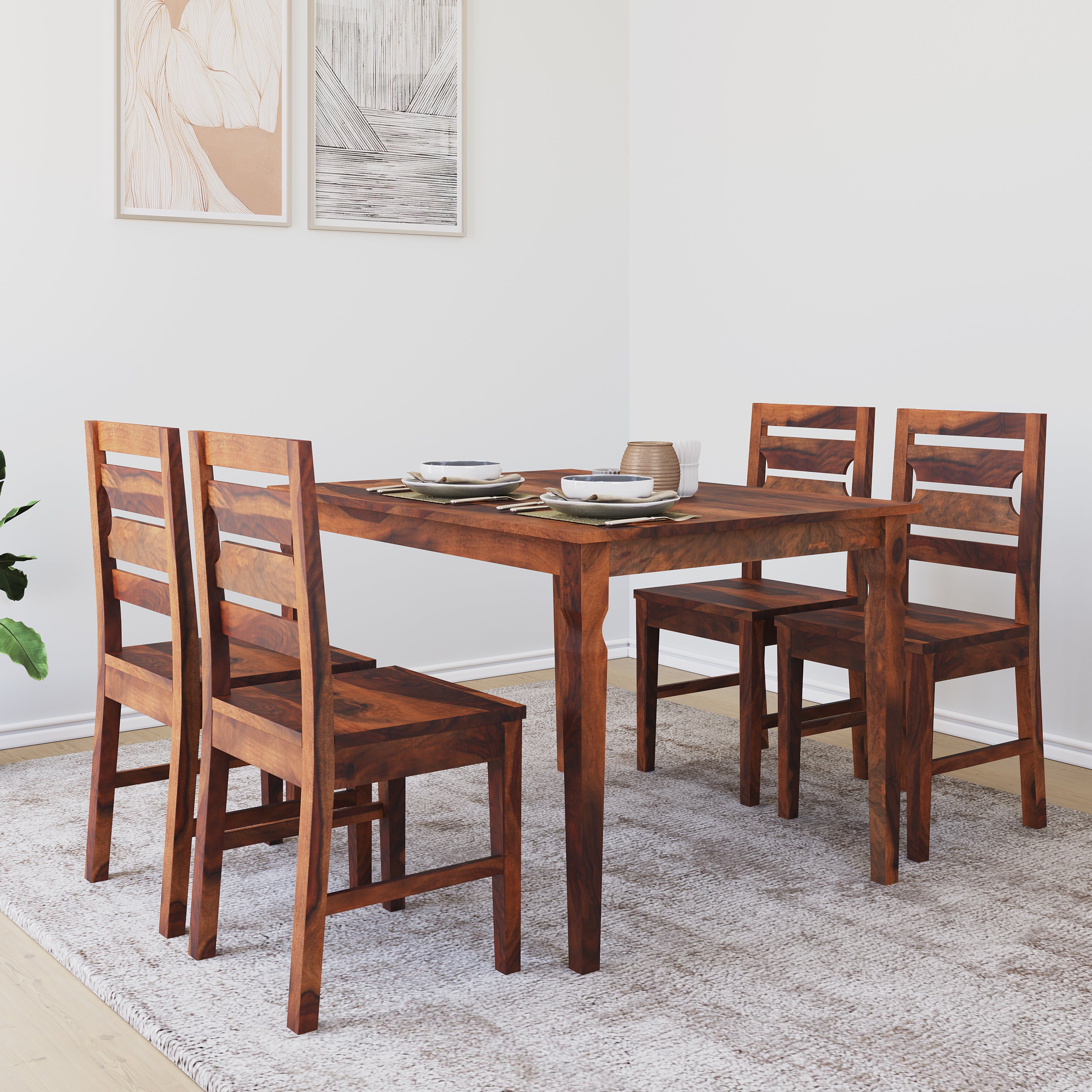 Europa Solid Wood 4 Steater Dining Set (Walnut)