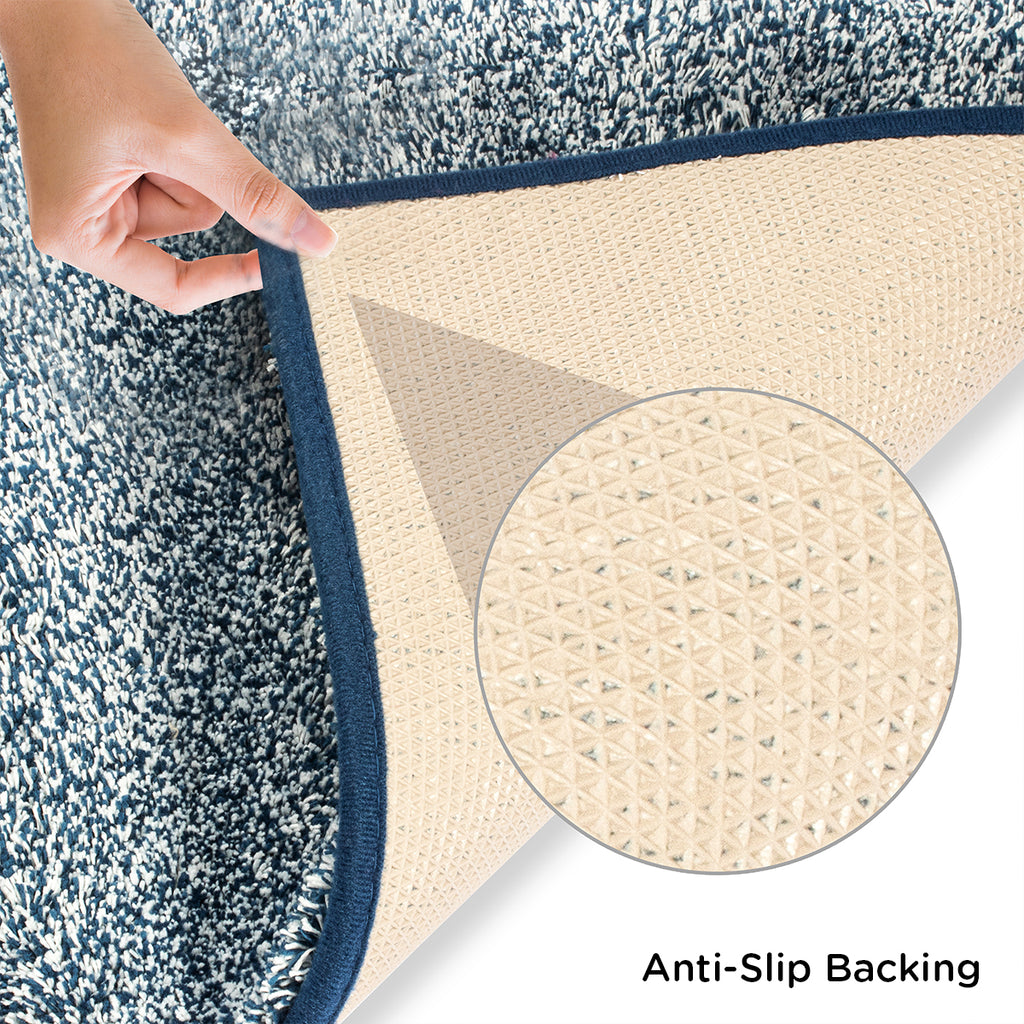 Solid Knitted Fabric & Polyester 16" x 24" Anti Skid Bath Mat (Indigo)