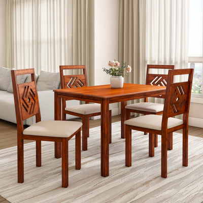 Cera 4 Seater Solid Wood Dining Set (Honey Brown)
