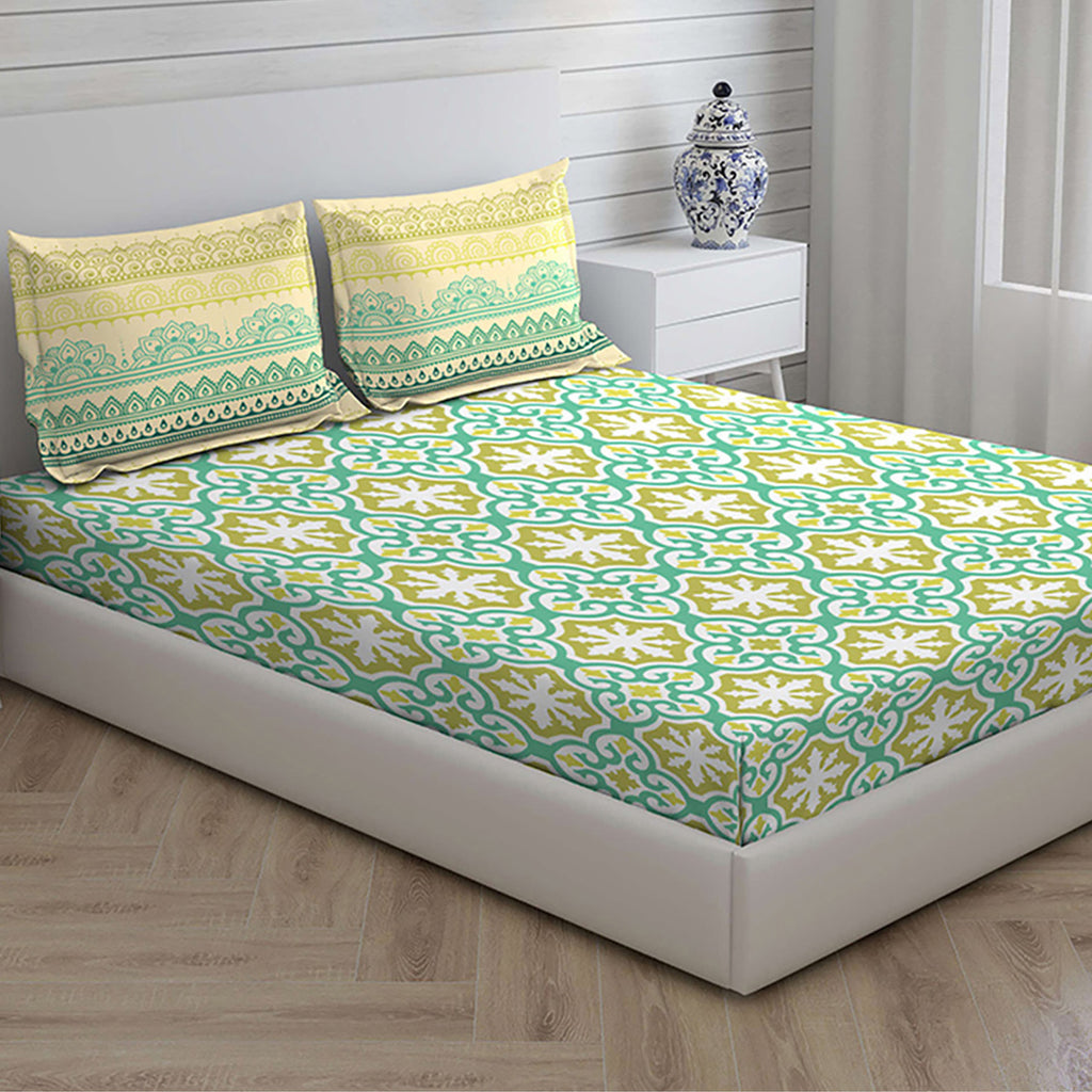 Boutique Living 148 TC Printed Layers King Size Double Bedsheet Printed With 2 Pillow Covers