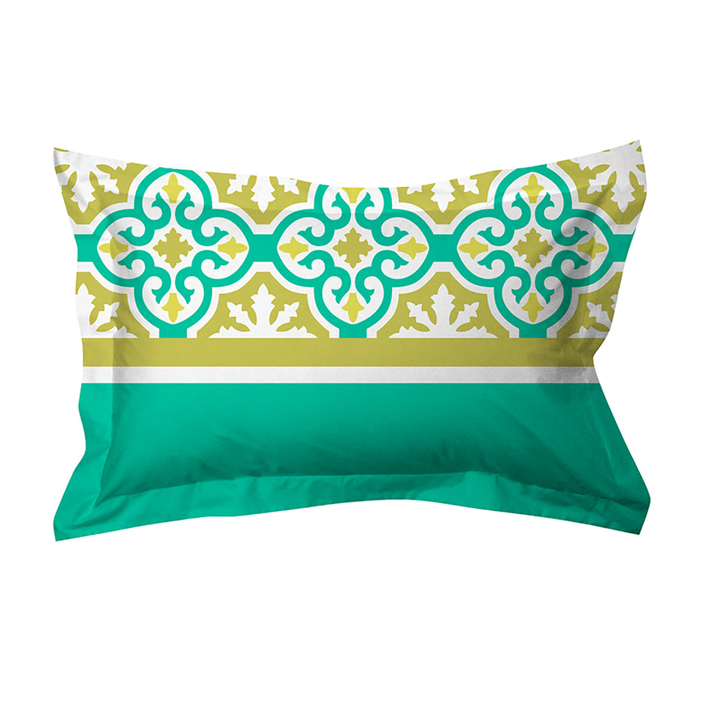 Boutique Living Abstract Cotton Single Bedsheet With 1 Pillow Cover (Aqua & Lime)
