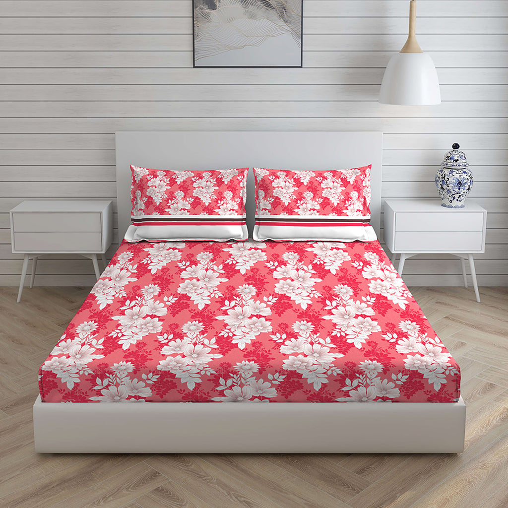 Boutique Living 148 TC Printed Layers King Size Double Bedsheet Printed With 2 Pillow Covers