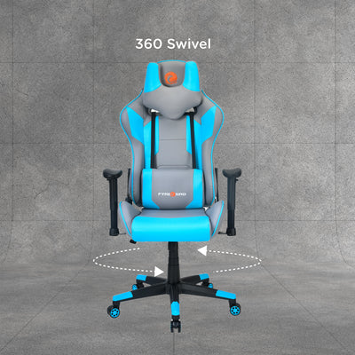 Athena Leatherette Ergonomic Gaming Chair with Neck & Lumbar Pillow (Grey & Turquoise)