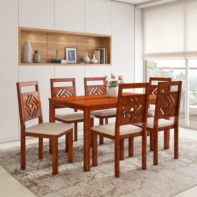 Cera 6 Seater Solid Wood Dining Set (Honey Brown)