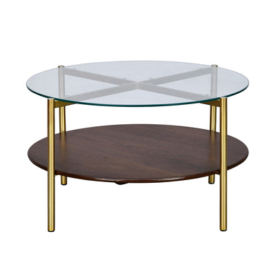Adira Glass Top Metal Frame Center Table (Red Walnut)