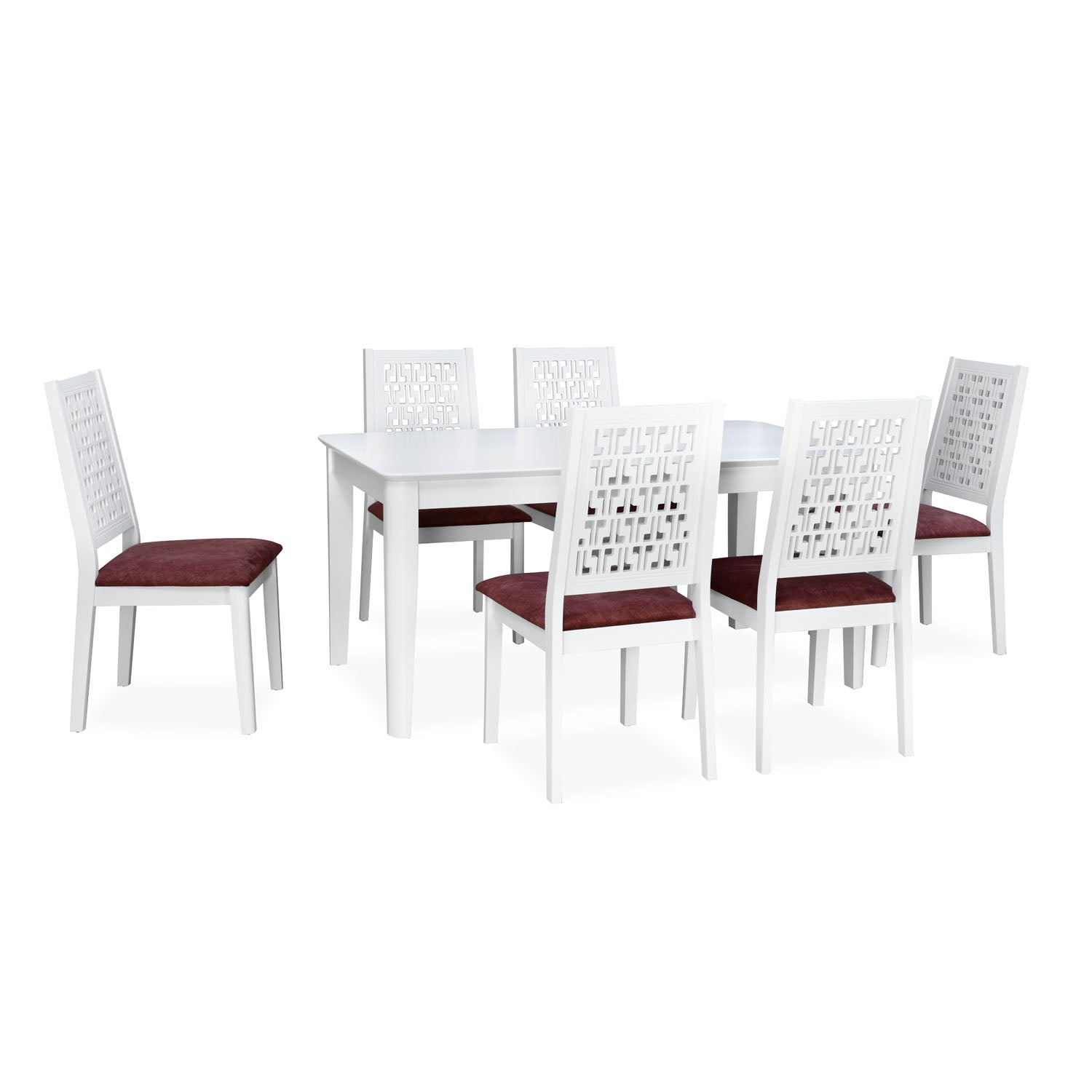 Angelo Solid Wood 6 Seater Dining Set (White)