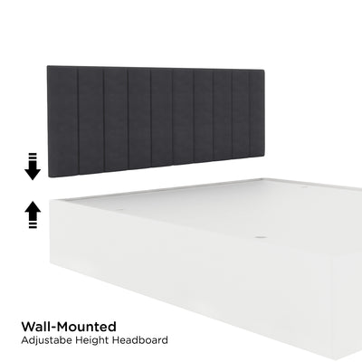 Fusion Upholstered Wall Mounted Headboard Engineered Wood King Bed with Box Storage (Grey & White)