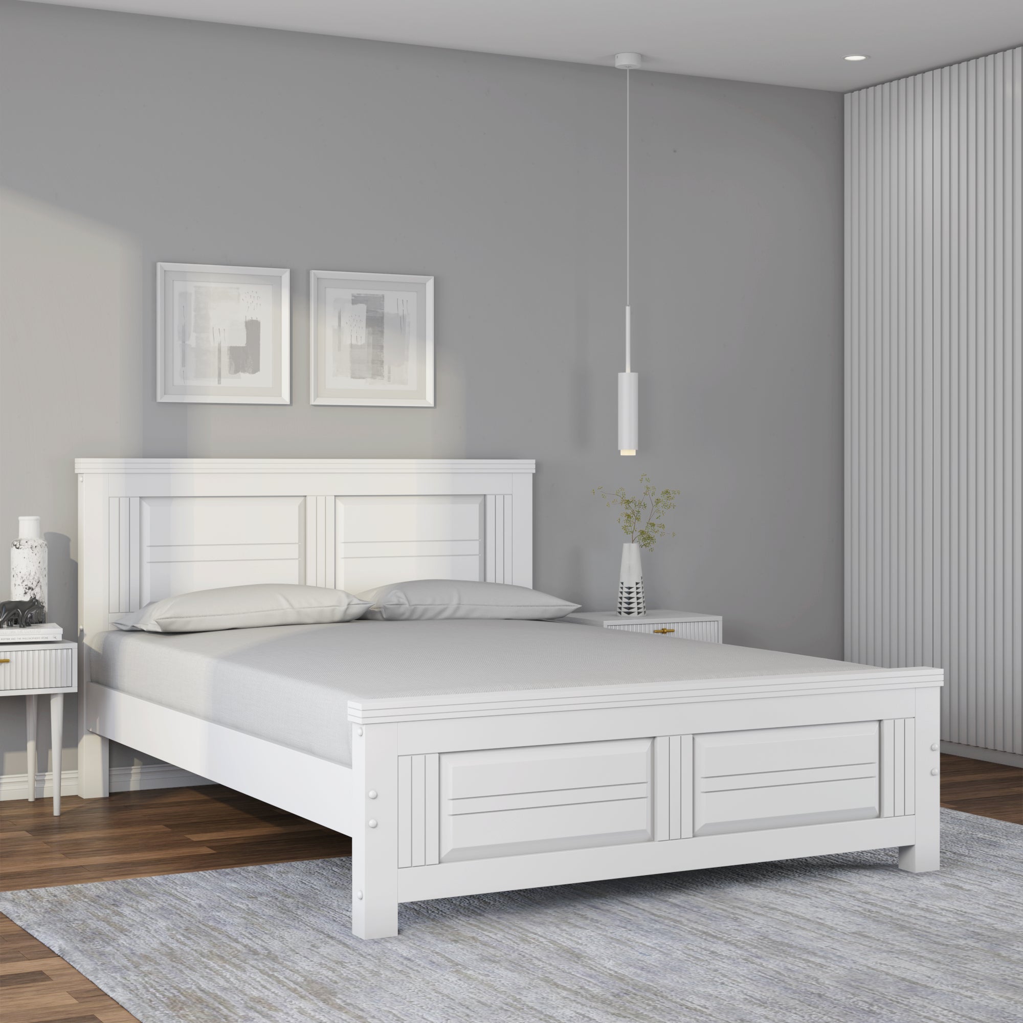 Anderson Solid Wood Queen Bed Without Storage (White)