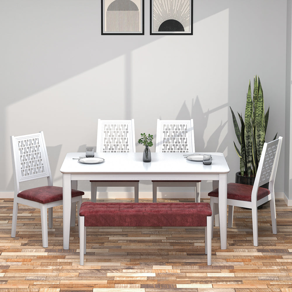 Angelo 1+4+Bench Solid Wood Dining Set (White)