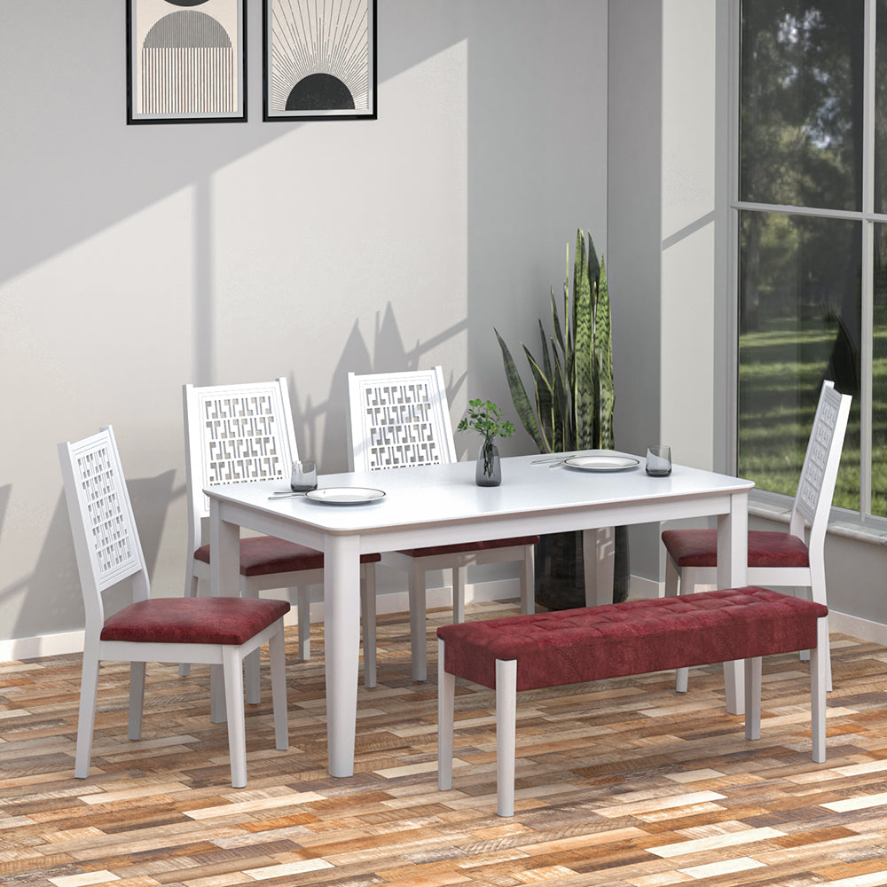 Angelo 1+4+Bench Solid Wood Dining Set (White)