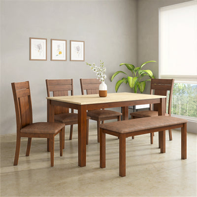 Arnold 6 Seater Dining Set With Bench (Beige)