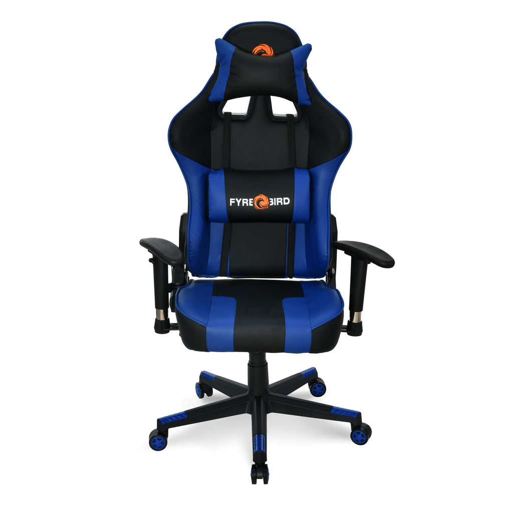 Bosco Leatherette Ergonomic Gaming Chair with Neck & Lumbar Pillow (Black & Blue)