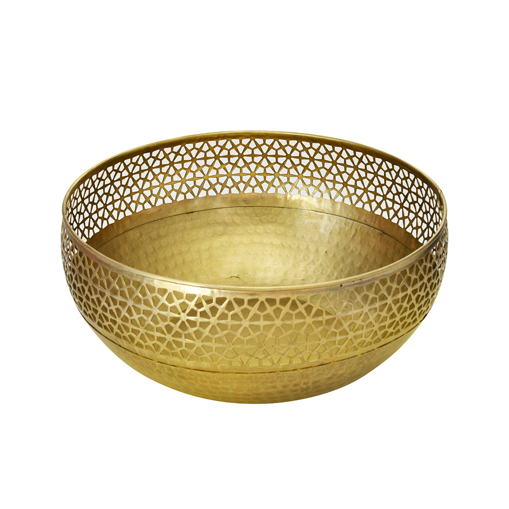 Hexagonal Cutwork Metal Urli Bowl (Gold)