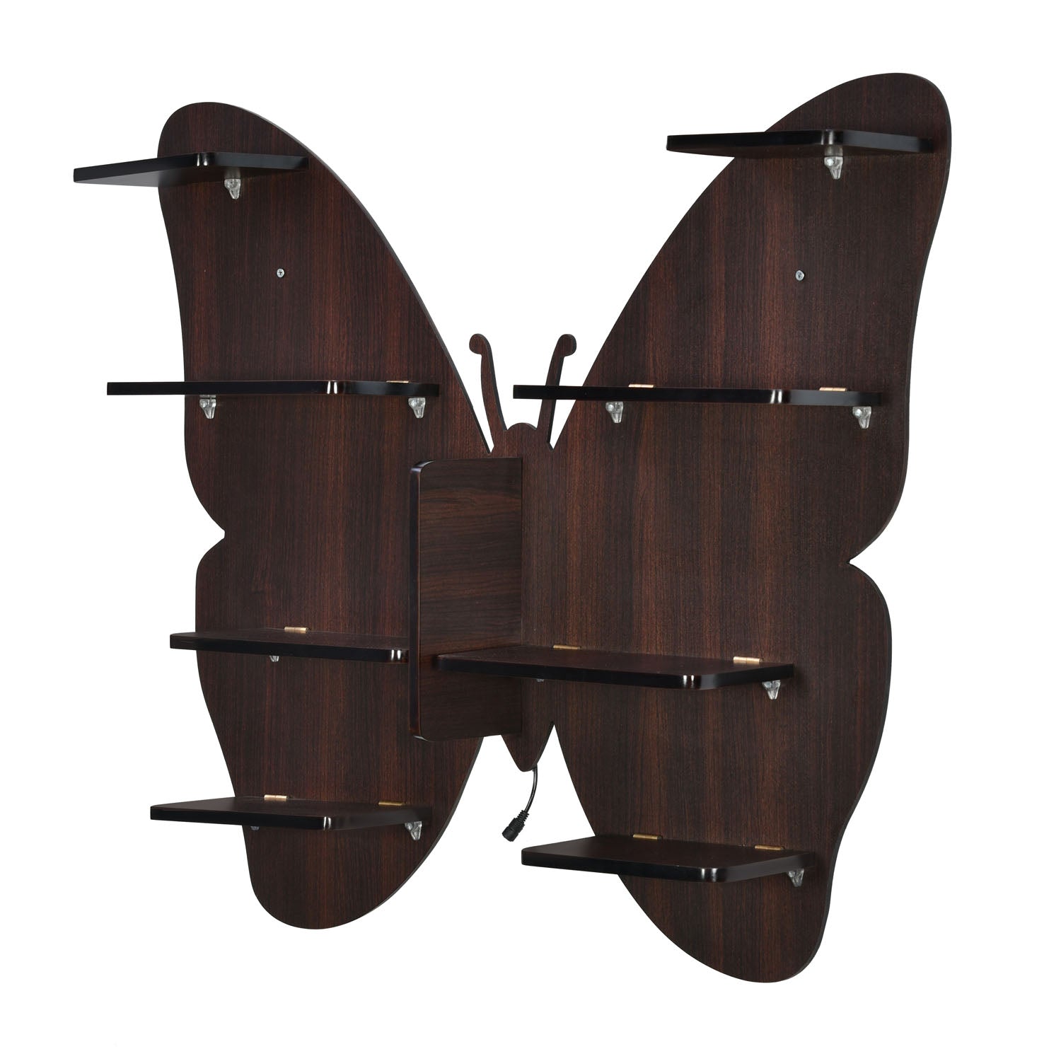 Butterfly Engineered Wood Wall Shelf with Back Light (Walnut)