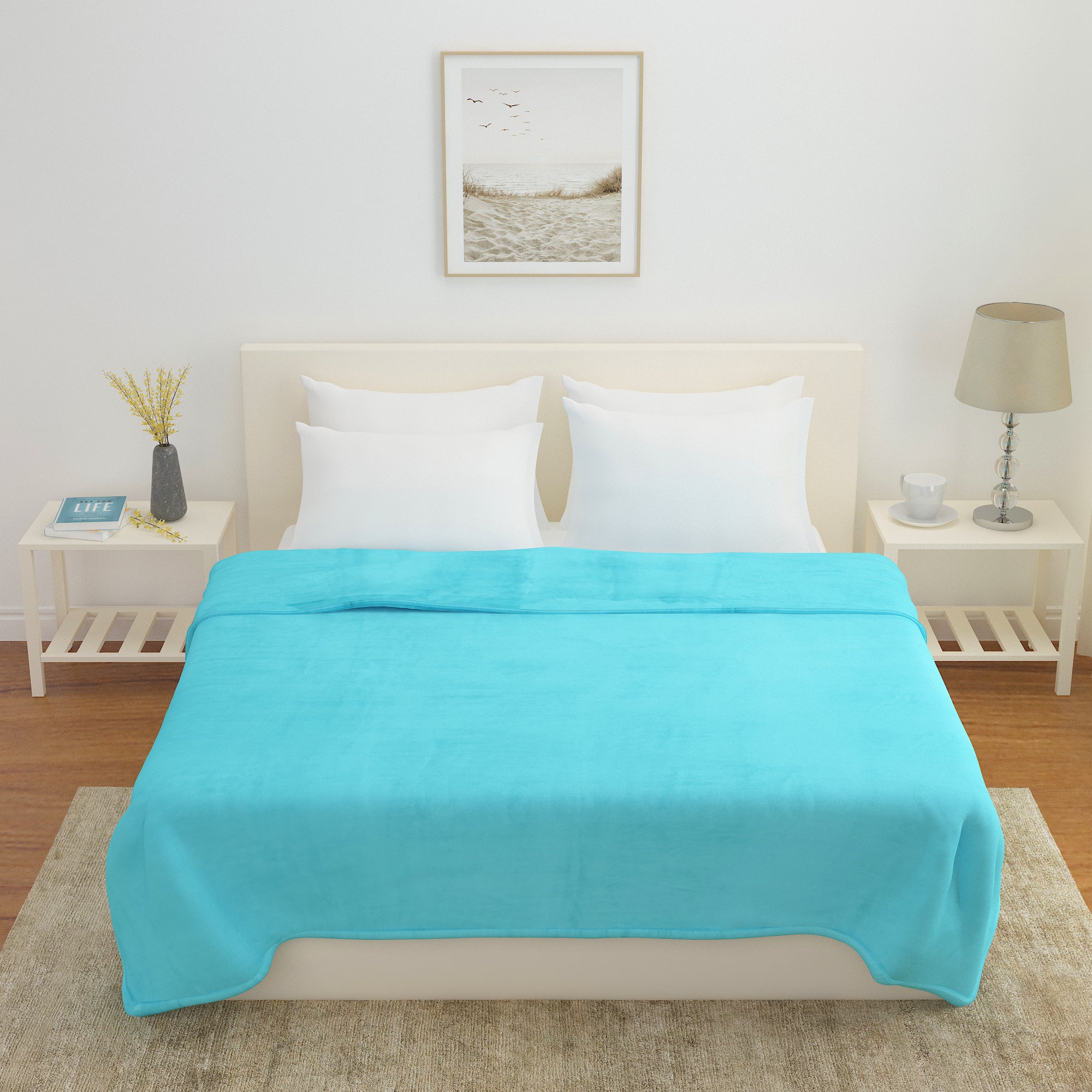 Arliss Solid Polyester Double Blanket (Seagreen)
